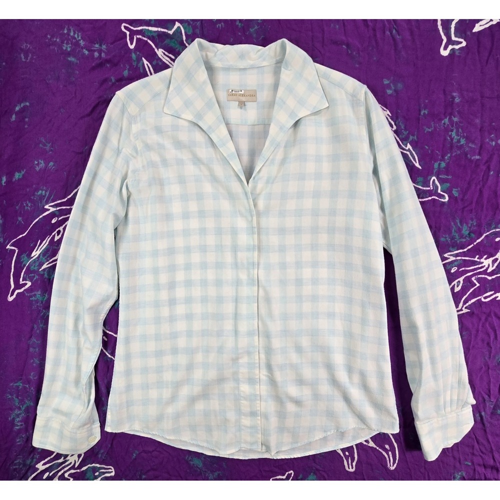 Sarah Alexandra Cotton Cashmere Flannel Shirt Gingham Made in Italy Womens 8
